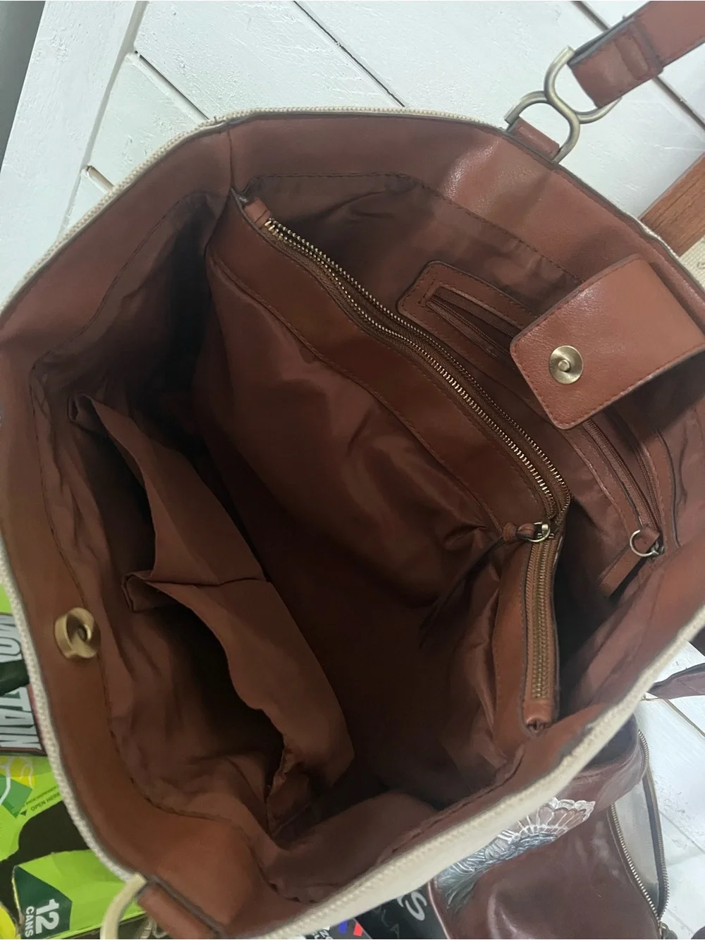 Canvas & Leather Dog Tote Bag in Cream and Brown